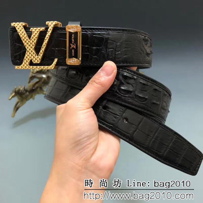 路易威登LV 純手工美洲鱷魚無拼接骨皮 專櫃奢華高端男士皮帶 LHG1799